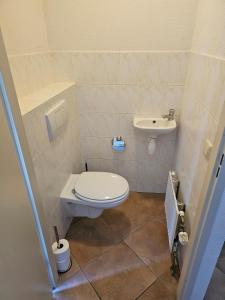 a small bathroom with a toilet and a sink at Vakantie woning Groesbeek in Groesbeek +10 photos