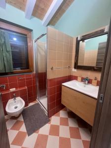 a bathroom with a toilet and a sink and a shower at La Madonnina-house in the Bolano vineyard in Bolano