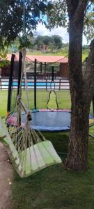 a hammock hanging from a tree next to a tree at Chácara Belas Artes in Sairé
