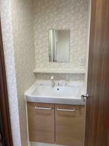 a bathroom with a sink and a mirror at WZNET新小岩101 成田空港都心便利商店街近い1LDK 43平 5Pax in Tokyo