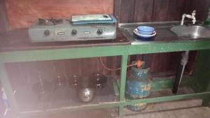 a green table with a stove and a sink at Casa Osa Bella Rayo Verde 1 Bedroom in Puerto Jiménez