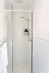 una doccia con una porta in vetro in un bagno di Central Cosy Townhouse and Parking a Launceston