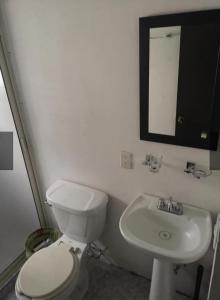 a bathroom with a white toilet and a sink at Depas Anahuac in Monterrey