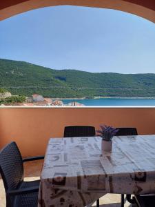 a table and chairs with a view of the ocean at Apartments Antonio in Neum