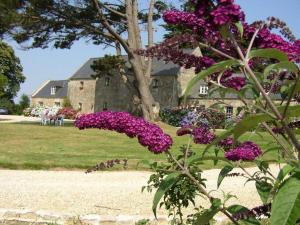 a house with purple flowers in front of a yard at Manoir de Kerliviry in Cléder