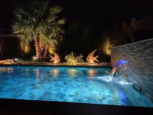 エクス・アン・プロヴァンスにあるAlohaの- 噴水のあるスイミングプール(夜間)