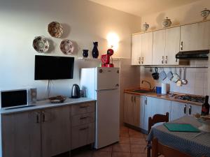 a kitchen with a white refrigerator and a microwave at Domus Lavinia in Badesi