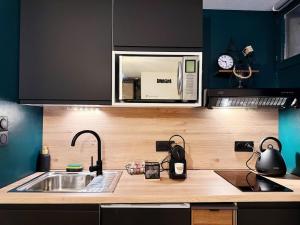 a kitchen with a sink and a microwave at Labyrinthe in Nancy
