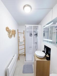 un baño con lavabo y ducha en Labyrinthe, en Nancy