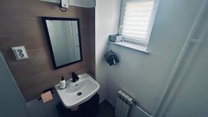 a bathroom with a sink and a mirror at Sibejdo 1&2 in Varaždin