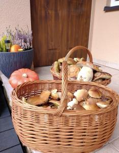 due cestini di funghi e zucche su un tavolo di Nad Potokiem a Grąziowa Altre 13 foto