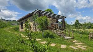 una piccola capanna in un campo erboso con un sentiero che la conduce di Velvet & Vanilla House la Vama Aniral a Vama Buzăului