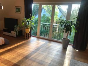 Sala de estar con 2 macetas y TV en Ferienwohnung Ostseestrandgut, en Ribnitz-Damgarten 9 fotos más