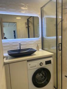 a bathroom with a washing machine and a sink at Apartments Almaja Villa in Petrovac na Moru +60 photos
