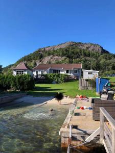 a bird flying over a body of water at Barnevennlig med strand og hage - Wifi in Søgne +38 photos