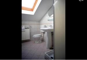 ein Badezimmer mit Toilette und Waschbecken mit Dachfenster in der Unterkunft Apartment Sofia in Cres