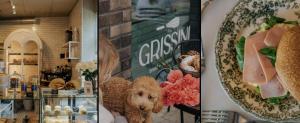 three pictures of a store with a teddy bear and a plate of food at Nice Studio by the River Walonska 15 SPA - GYM - SAUNA - JACUZZI in Wrocław