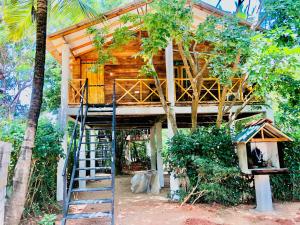 una casa sull'albero con una scala che la porta di Osheen Homestay Sigiriya a Sigiriya