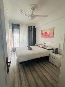 a bedroom with a bed and a ceiling fan at Apartamento San Antón in Huesca