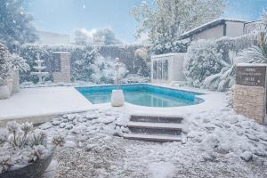 een zwembad in een tuin bedekt met sneeuw bij Posada El Alamo Mendoza in Mendoza