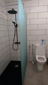 a bathroom with a toilet and a shower stall at Apartment Sun Kapparis in Paralimni