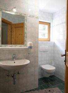 a bathroom with a sink and a toilet at Apart am Waldrand in Huben