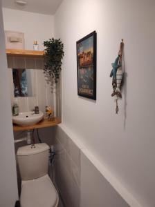 a bathroom with a toilet and a sink at NOUVEAU YS EO, La maison sur le port de Tréboul in Douarnenez