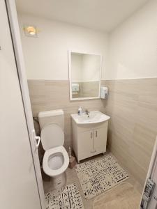 a bathroom with a toilet and a sink and a mirror at Una Dreams in Bare +26 photos