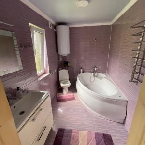 a bathroom with a tub and a toilet and a sink at Едем in Verkhovyna +82 photos