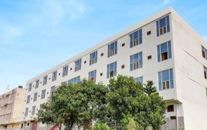 KankhalThe kailash hotel的一栋白色建筑，前面有一棵树