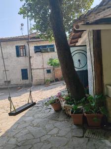 een klok aan de zijkant van een gebouw met planten bij Cozy house in the Chianti region in Castelnuovo Berardenga