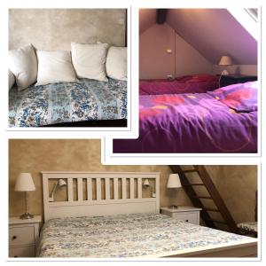 two pictures of a bedroom with a bed at Le CLOS D'ETRETAT in Les Loges