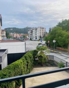 a view of a city street from a balcony at Villa Ajdinoski in Ohrid