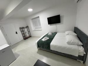 una camera da letto con un letto e una TV a schermo piatto di Central Park Residence a Sarajevo