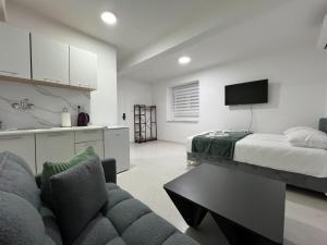 un soggiorno con un letto e un divano di Central Park Residence a Sarajevo