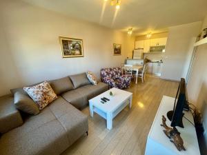 a living room with a couch and a table at Apartmants City Love in Podgorica +12 photos