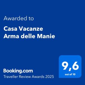Certyfikat, podpis lub inny dokument wystawiony w obiekcie Casa Vacanze Arma delle Manie