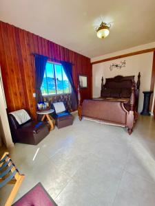 a bedroom with a large bed and a window at Pousada Altitude 1200 in Fazendinha