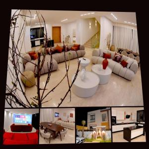 two pictures of a living room with couches and a living room at Villa À Kenza marrakech in Oulad Akkou