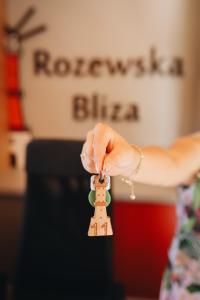 osoba trzymająca drewnianą figurkę wieży w obiekcie Rozewska Bliza Domki Letniskowe w Jastrzębiej Górze +37 zdjęć