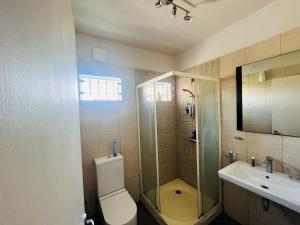 Un baño con inodoro, ducha y lavabo. en B&B Pereybere Mauritius, en Pereybere 12 fotos más