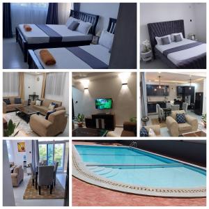 a collage of photos of a hotel room with a pool at The Residence Beach Apt Nyali in Mombasa