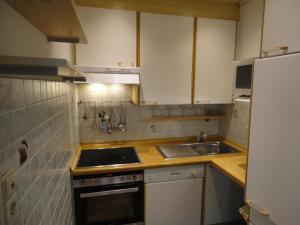 a kitchen with a sink and a stove at Ferienwohnung Seeblick Aigner in Seeboden +8 photos