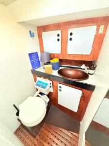 un baño con inodoro y lavabo en Lisbon Cosy Boat, en Lisboa