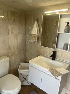 a bathroom with a white sink and a toilet at Traditional Grandma's house in Chios +18 photos