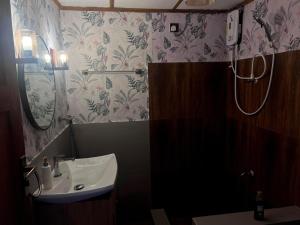 a bathroom with a sink and a shower at Rustique Lodge in Nuwara Eliya