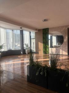 a lobby with potted plants in a building at Casa Ardeleanului 2 in Vaduri