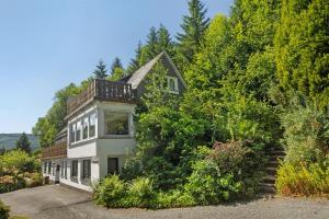 a large white house surrounded by trees at Ferienwohnungen Demberg in Schmallenberg
