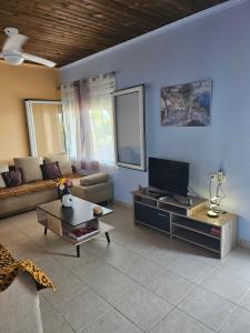 a living room with a couch and a tv at Casa del Mar in Gialtra
