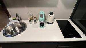 eine Arbeitsplatte mit einem Waschbecken und einem Waschbecken in der Unterkunft La Collina Dei Castagni in Terni + 32 Fotos